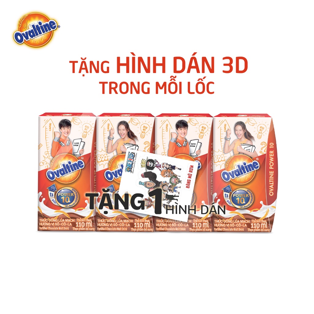 (Tặng 1 hình dán mỗi lốc) Thùng 12 lốc Thức uống lúa mạch hương vị sô-cô-la Ovaltine POWER hộp giấy 110mlx4