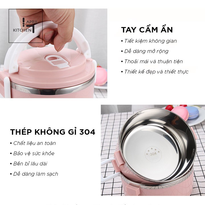 Hộp đựng cơm giữ nhiệt 3 tầng tặng túi giữ nhiệt trong 5-6 giờ mang cơm trưa