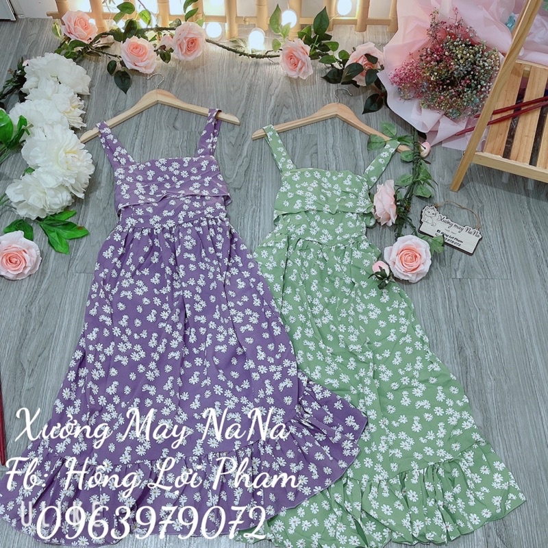 Đầm hoa cúc nhí buộc nơ lưng