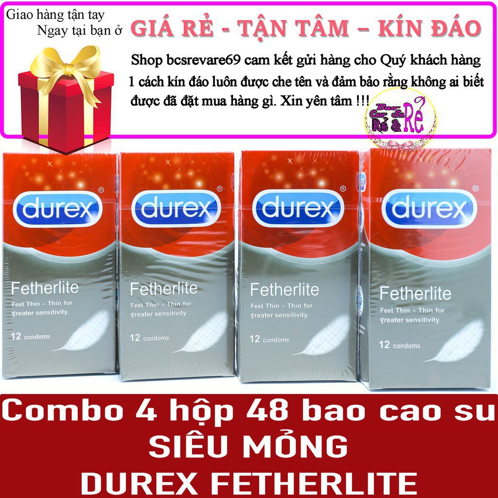 [ GIÁ SỈ ] 4 Hộp 48 Cái Bao Cao Su SIÊU MỎNG Durex Fetherlite + 1 Tuýt Gel Bôi Trơn Durex Play