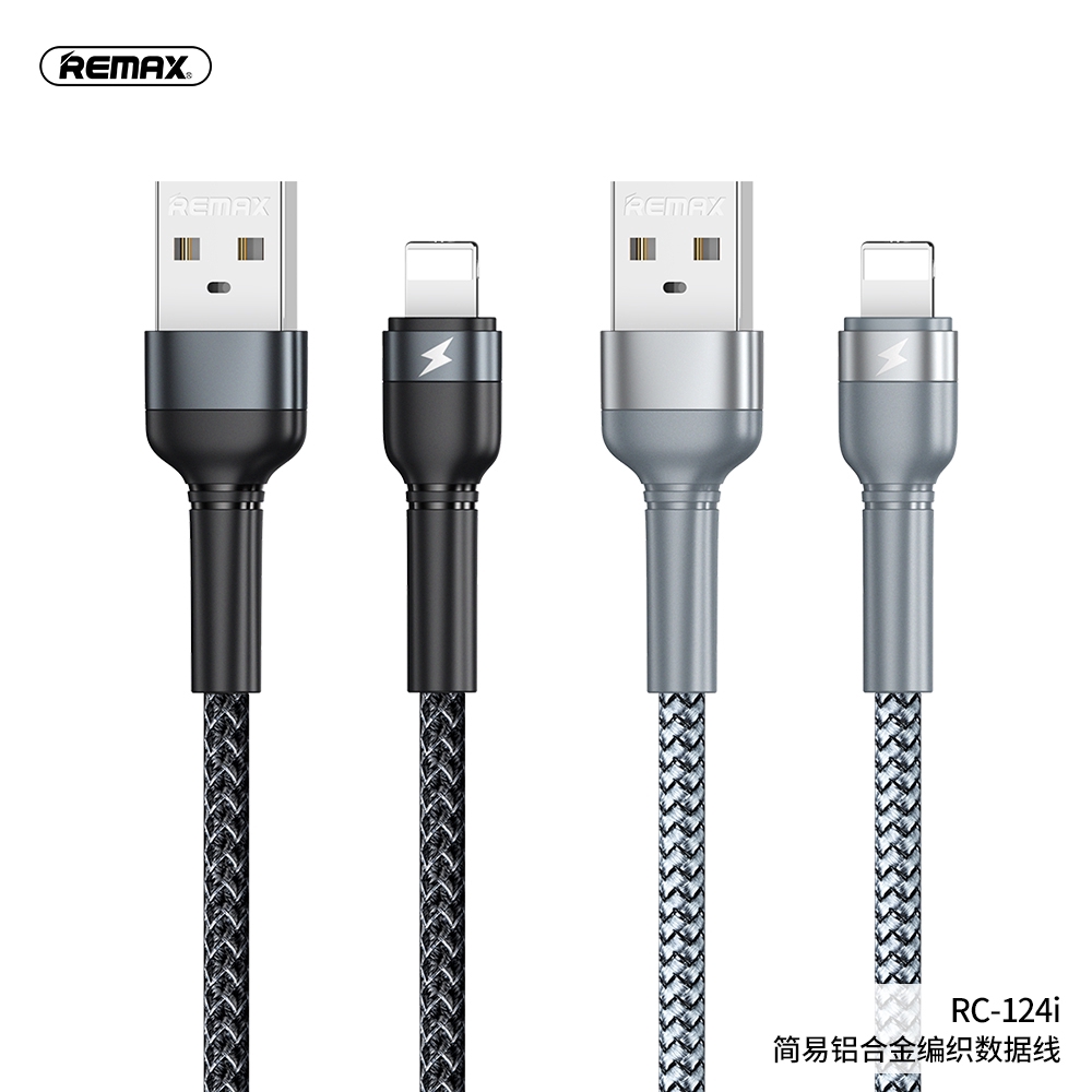 Cáp dữ liệu bện hợp kim nhôm Remax jany rc-124i / rc-124a 2.4a max