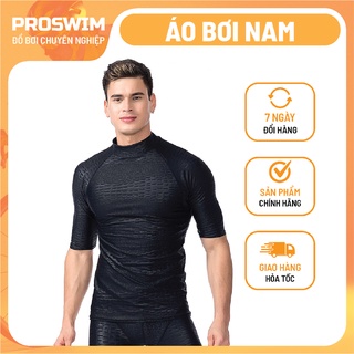 Áo Bơi Nam Đen Vẩy Cộc Tay Kiểu Chuyên Nghiệp Hiệu Ứng Lá Sen Giảm Thấm Nước