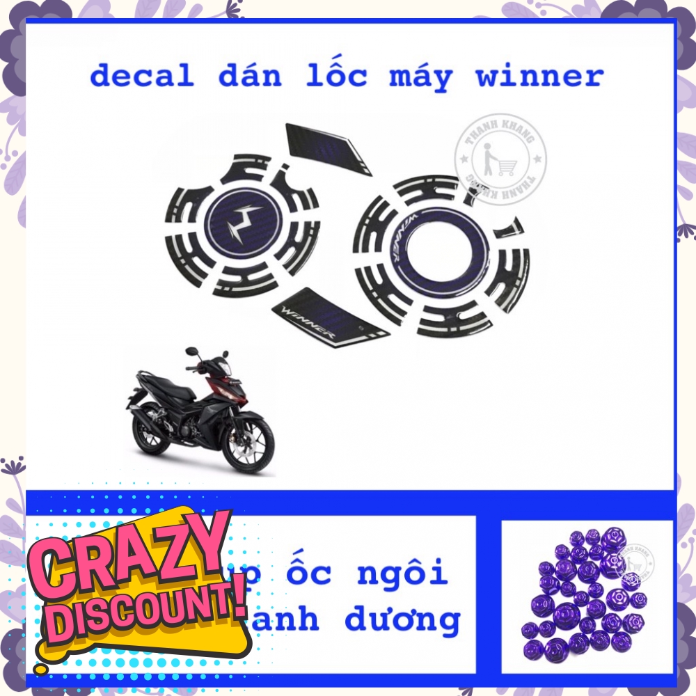 Decal 3D nổi dán lốc máy WINNER  thanh khang tặng chụp ốc ngôi sao xanh dương 006000965  006000584