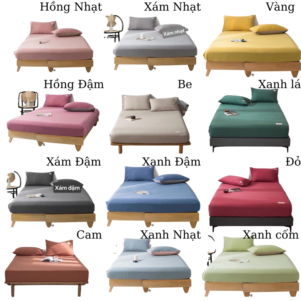 Bộ ga giường và vỏ gối Cotton TC màu trơn sang trọng ga gối phong cách hàn quốc miễn phí bo chun bộ drap giường | BigBuy360 - bigbuy360.vn