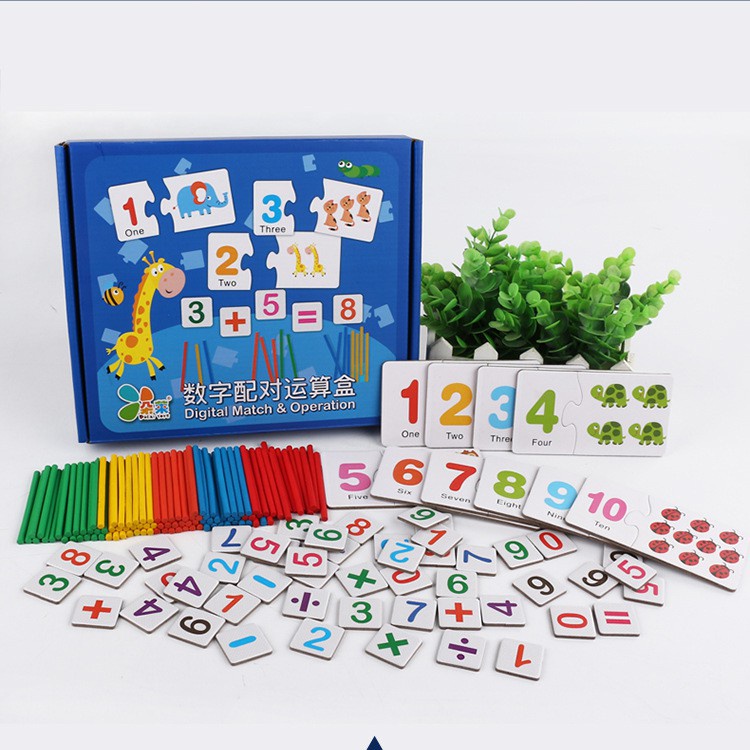 Bộ giáo cụ que tính học toán và thẻ ghép số học phép tính tư duy, giáo cụ Montessori cho bé Bkid21