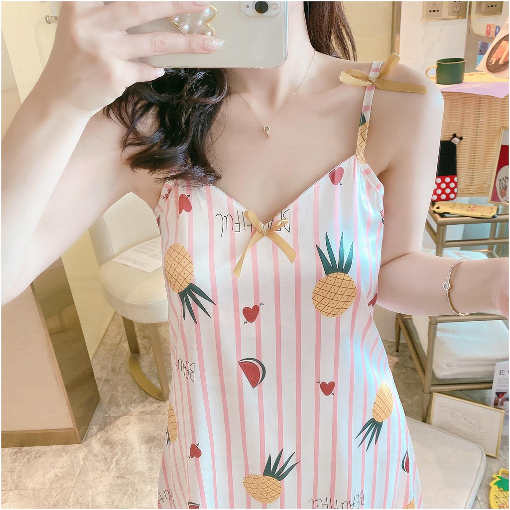 Đầm ngủ 2 dây lụa,váy ngủ 2 dây lụa hàn quốc dễ thương dành cho nữ mùa hè hàng quảng châu | BigBuy360 - bigbuy360.vn