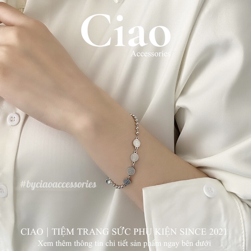 [HOẢ TỐC 1H] Vòng tay/ Lắc tay titan không gỉ thiết kế charm khắc chữ đơn giản Clement Ciao