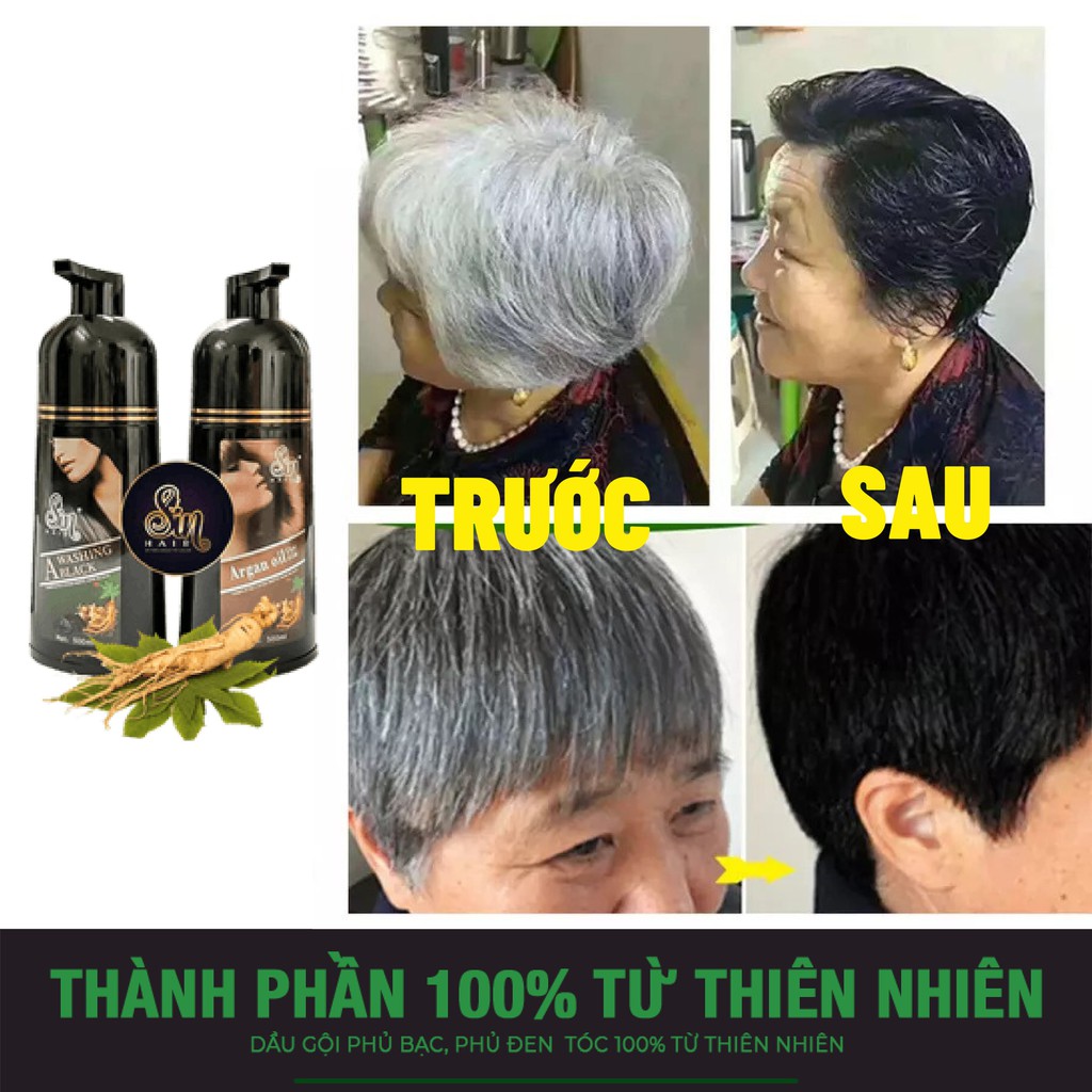 [CHÍNH HÃNG] Dầu Gội Phủ Bạc Sin Hair Nhật Bản 500ml, Gội Nhuộm Tóc Nhân Sâm Giúp Phủ Bạc Đen Tóc, 100% Thảo Dược Thiên