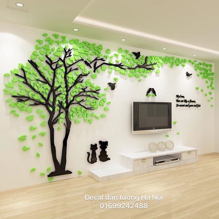 Tranh dán tường mica 3D-Cây tình nhân,trang trí phòng khách,nhà hàng,spa,quán cafe