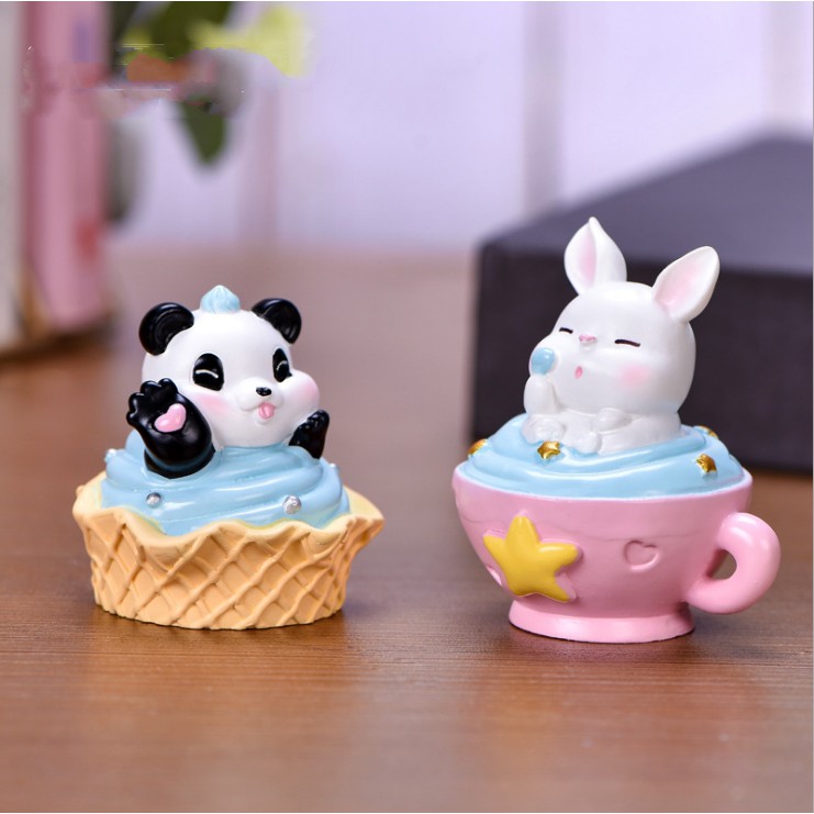 Charm tách trà, cốc kem, bát mỳ với mẫu thú đáng yêu (Panda, Shiba, Rabbit và Rat) dùng làm móc khóa, DIY