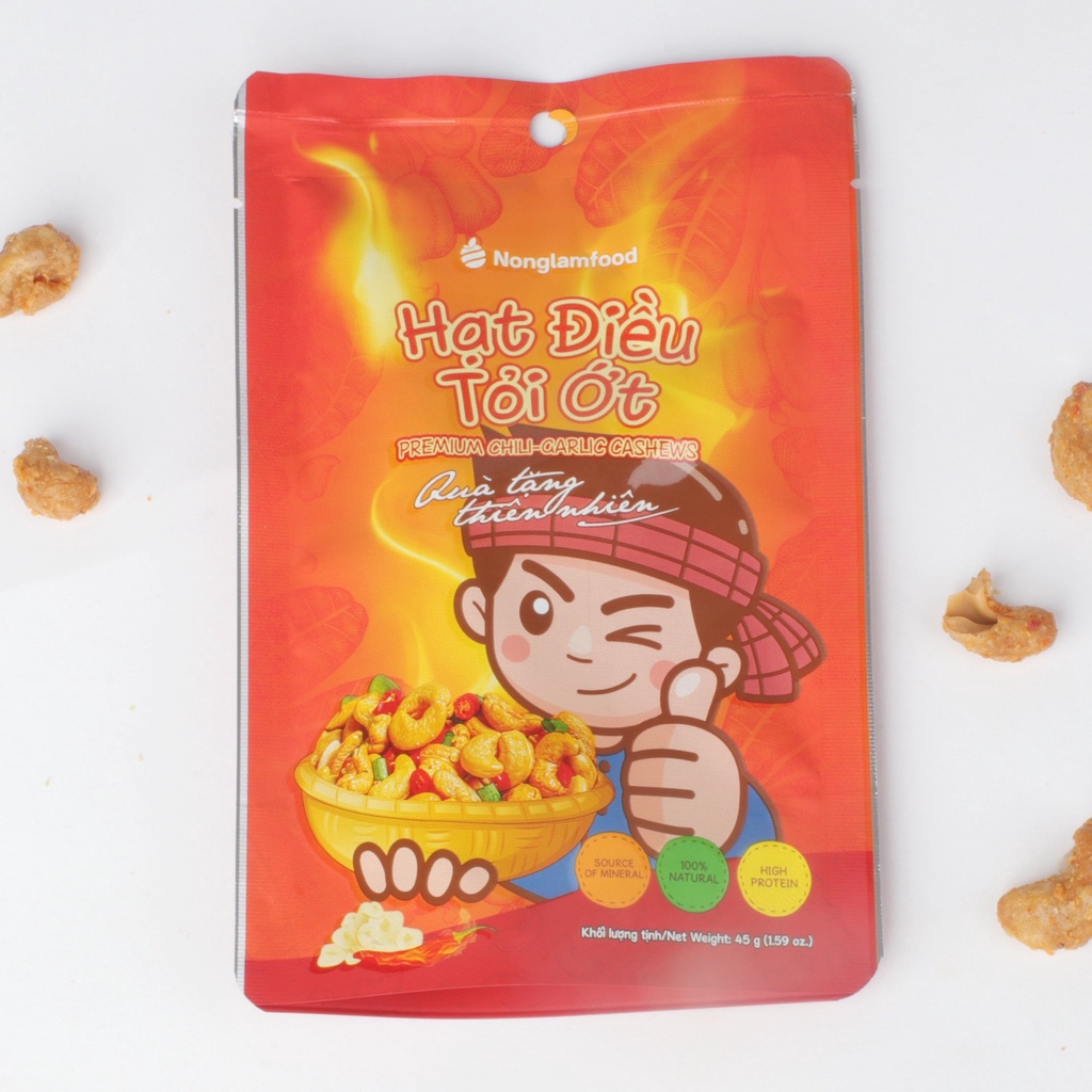 Hạt điều tỏi ớt Nonglamfood 45g | Premium chili-garlic cashews