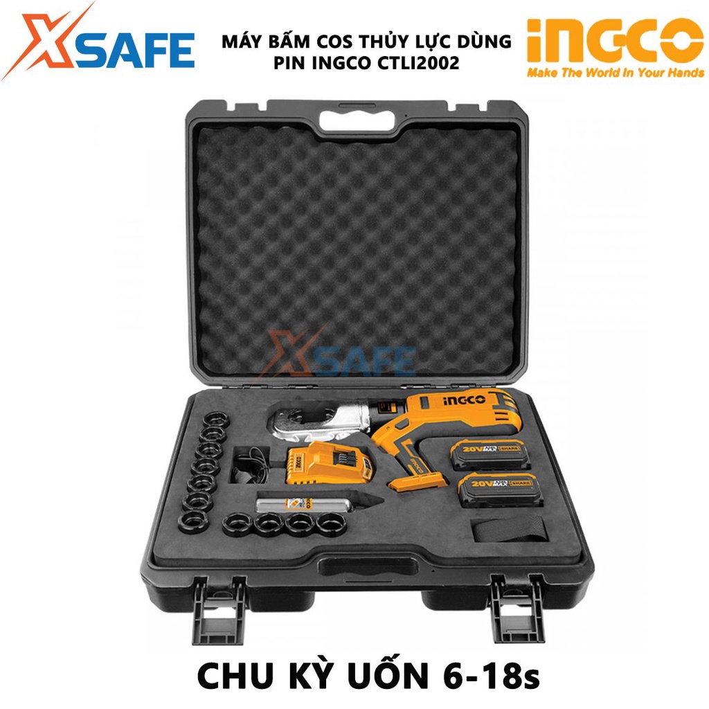 Máy ép cos thủy lực dùng pin INGCO CTLI2002 điện áp 20V, lực ép 12KN, kèm 2 pin Lithium-Ion 20V/4.0Ah