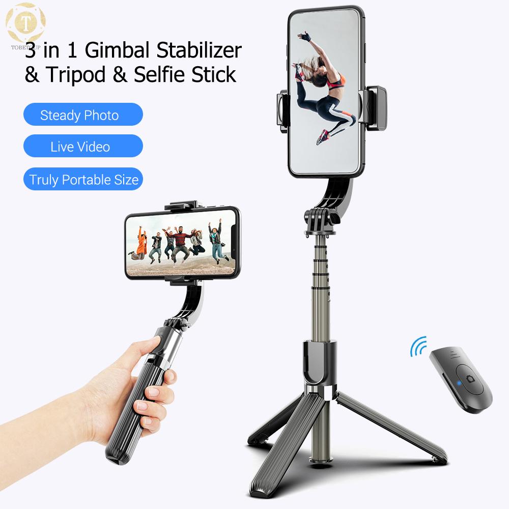 Shipped within 12 hours】 3 in 1 Phone Gimbal Stabilizer Selfie Stick Tripod 86cm 5-Section with Remote Shutter Phone Clamp Smart Rotatable Compatible with iPhone Samsung HUAWEI Smartphones Gimbal Stabilizer [TO]