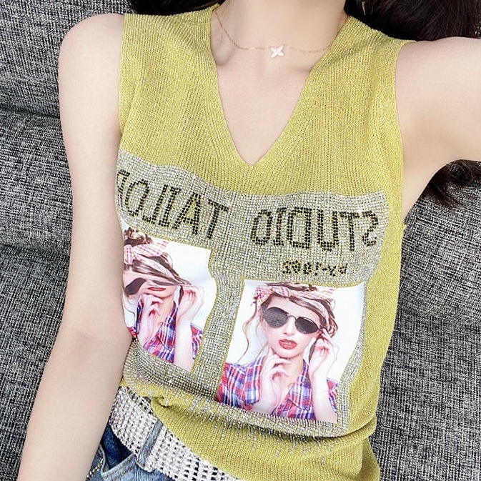 Áo dệt kim ZHELIHANGFEI sát nách dáng rộng dễ phối đồ