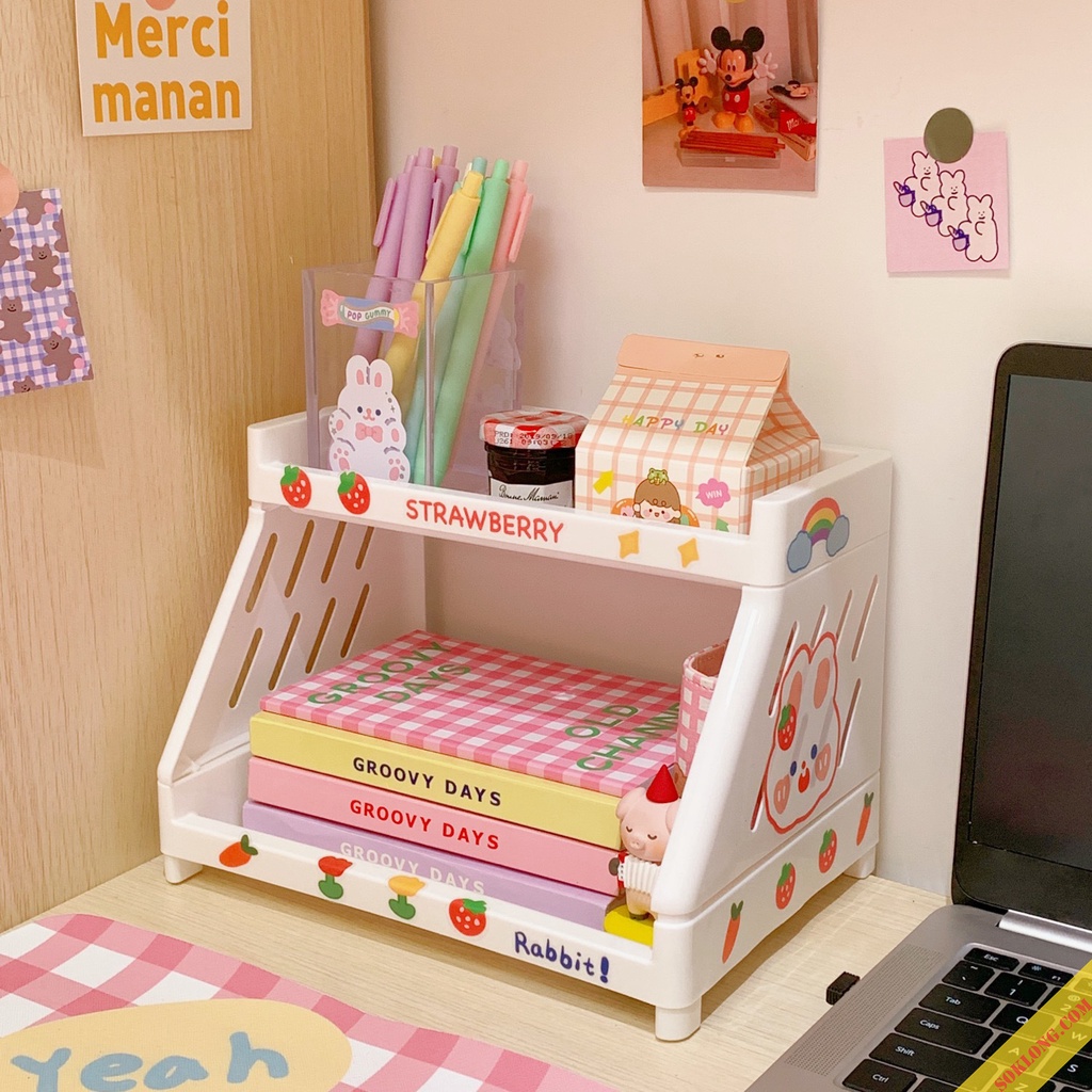 Kệ giá mini 2 tâng chân mèo để bàn cute đựng sách vở, văn phòng phẩm K38 tiện ích