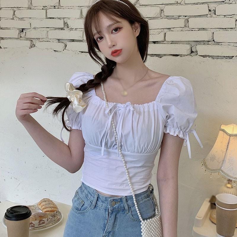 Áo Sơ Mi Ngắn Tay Thắt Nơ Màu Sắc retro Hàn Quốc
