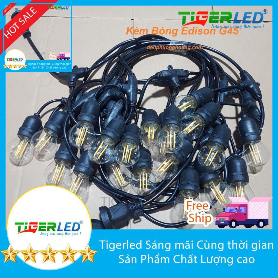 Đèn dây trang trí ngoài trời 5M 10 đui kín nước (IP65) Đây Đồng Nguyên Chất Chịu tải 10 bóng 50w