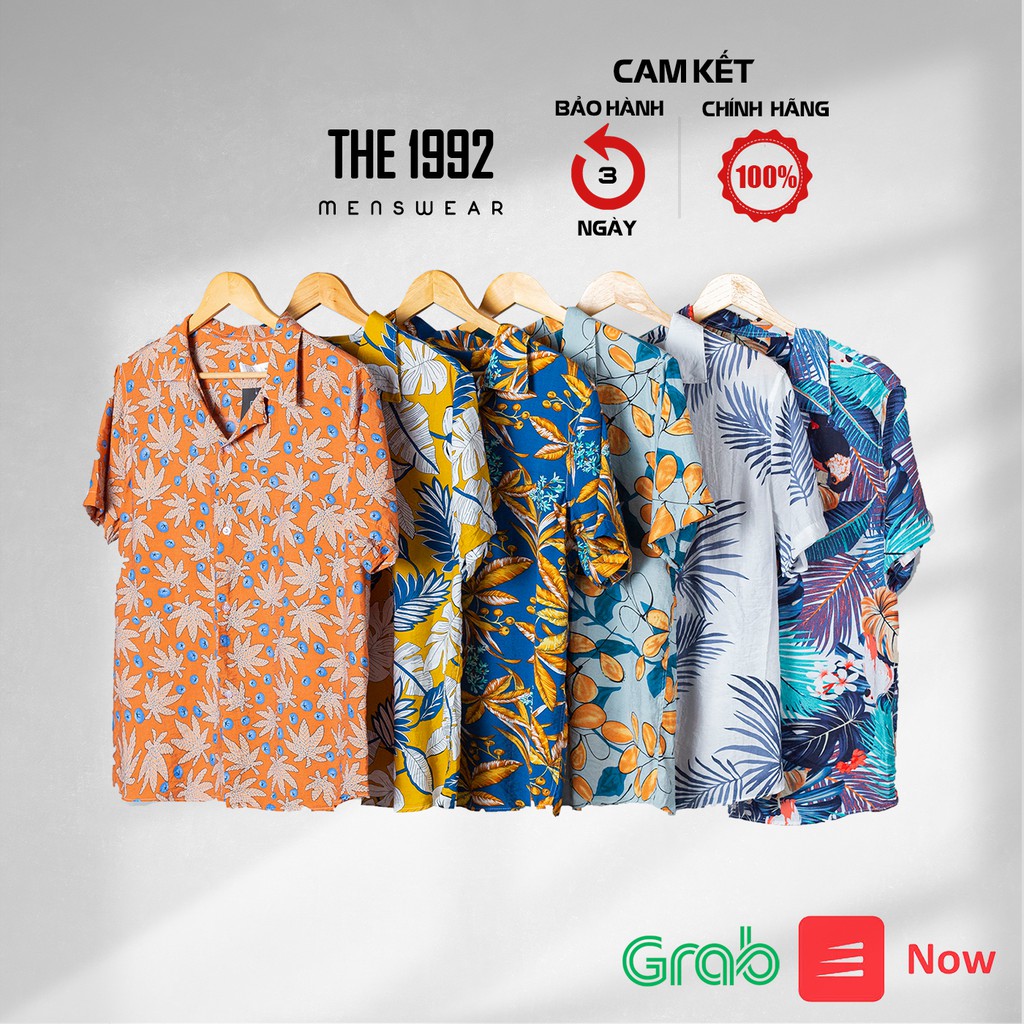 Áo đi biển nam Sơ mi họa tiết hoa lá Áo nhóm THE 1992