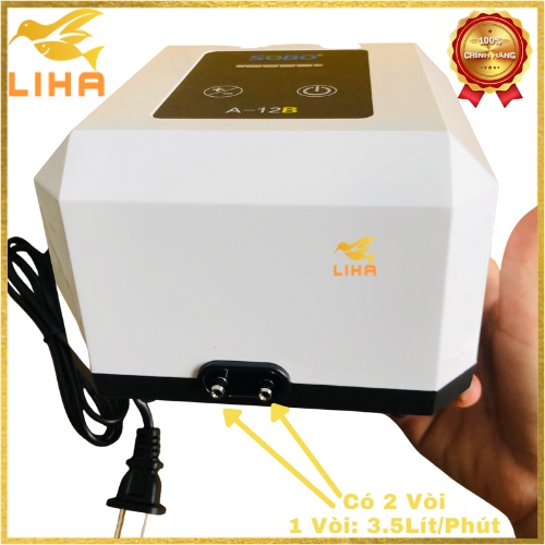 Máy Sủi Oxy 2 Vòi Sobo A-12B (4W - 2x3.5 Lít/Phút) - Máy Sủi Oxy Siêu Êm Cho Bể Cá