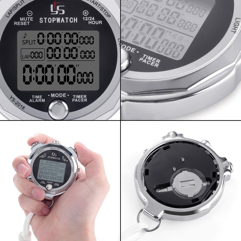 Đồng Hồ Bấm Giờ Bằng Kim Loại Màn Hình Lcd 100 Chế Độ Có Đèn Nền Tiện Dụng Cho Huấn Luyện Viên Thể Thao