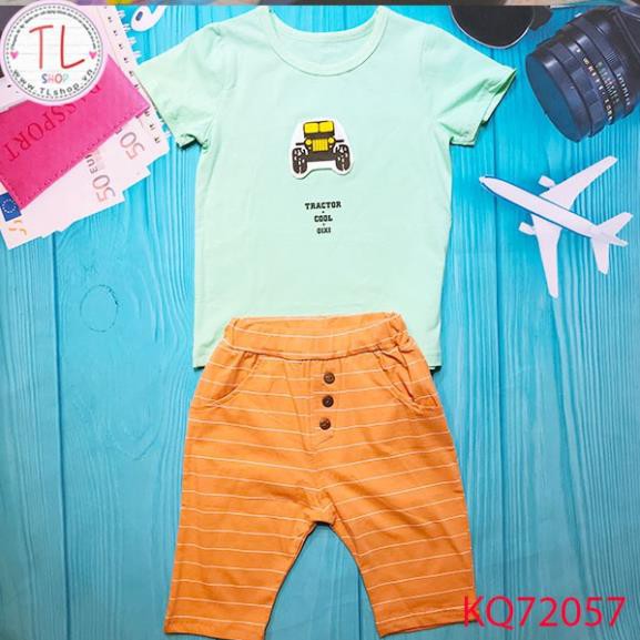 Thời trang trẻ em - Set bộ quần sọc áo hình xe ô tô cho bé - Quần áo bé trai - Bộ bé trai - Quần áo bé gái - Bộ bé gái