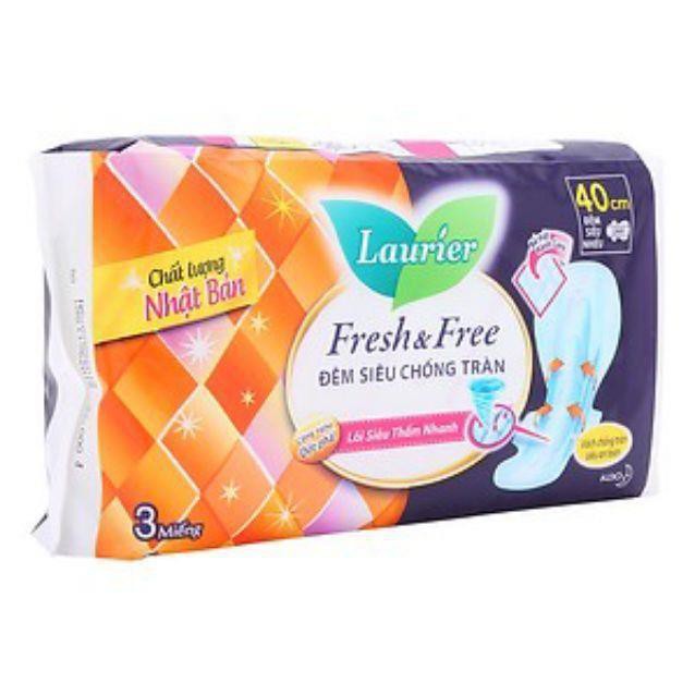 Băng vệ sinh ban đêm Laurier Fresh and Free đêm nhiều có cánh 40cm 3 miếng