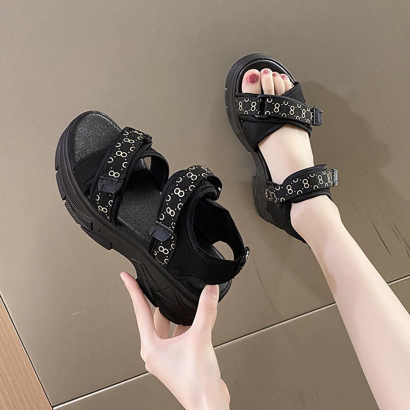 Jiashucheng Giày Sandal Đế Bệt Quai Dán Đính Đá Thời Trang Mùa Hè Dành Cho Nữ