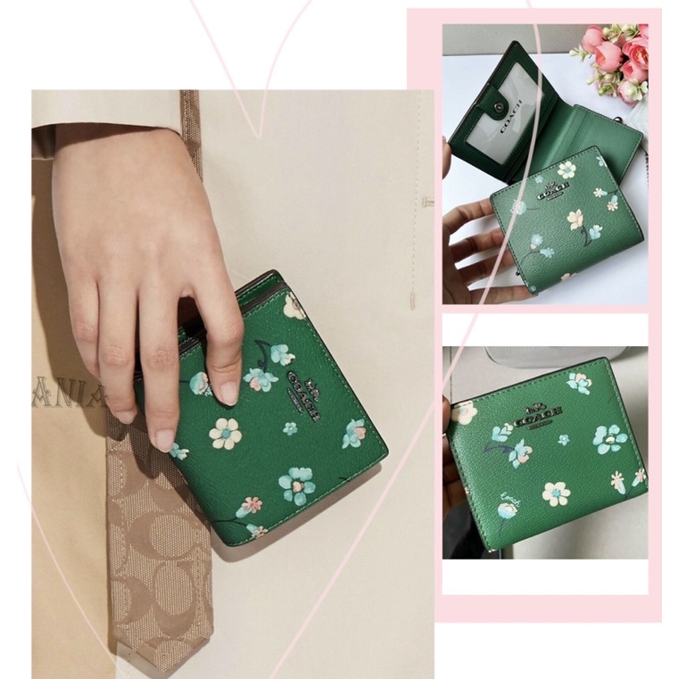 TNS-Ví ngắn cầm tay mini trendy Snap Wallet-chất da cao cấp-tone màu xanh lá hoa nhí xinh