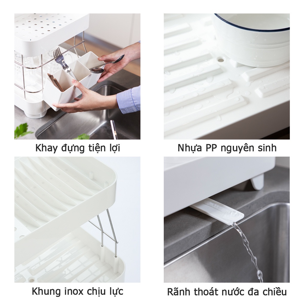Kệ Đựng Chén Bát Dĩa Tokyo INOCHI 2 Tầng - Giá Để Bát Đũa Trên Bồn Rửa, Kệ Để Đồ Nhà Bếp Chịu Lực Tốt
