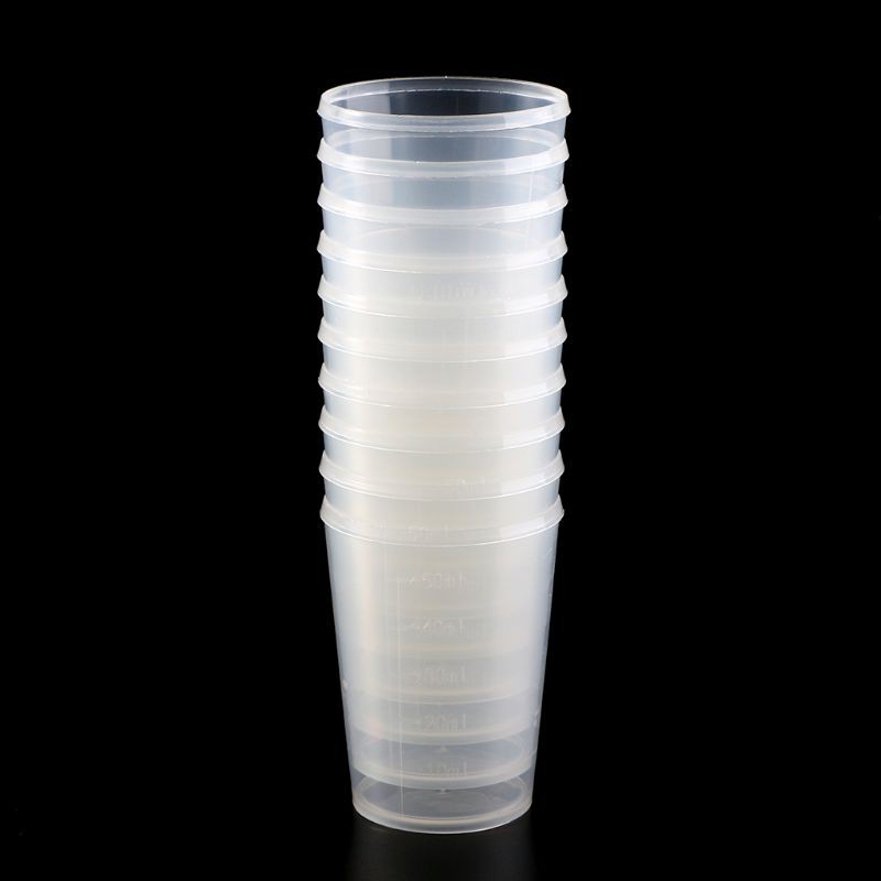 10 Cốc Đong Bằng Nhựa 50ml 1 / 4 C Dùng Cho Phòng Thí Nghiệm