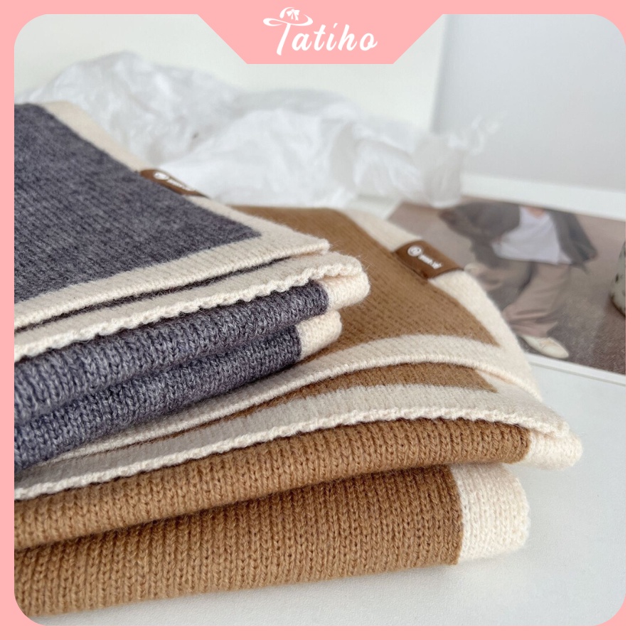 Khăn len cashmere quàng cổ unisex họa tiết trơn phối viền chất dày thời trang thu đông nhiều màu - 35x175cm - Mã KLN18