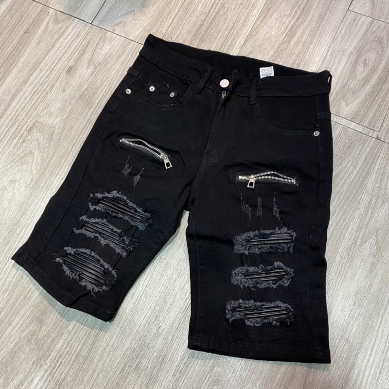 quần short bò nam amiri 2 khoá vá da 2226-1294