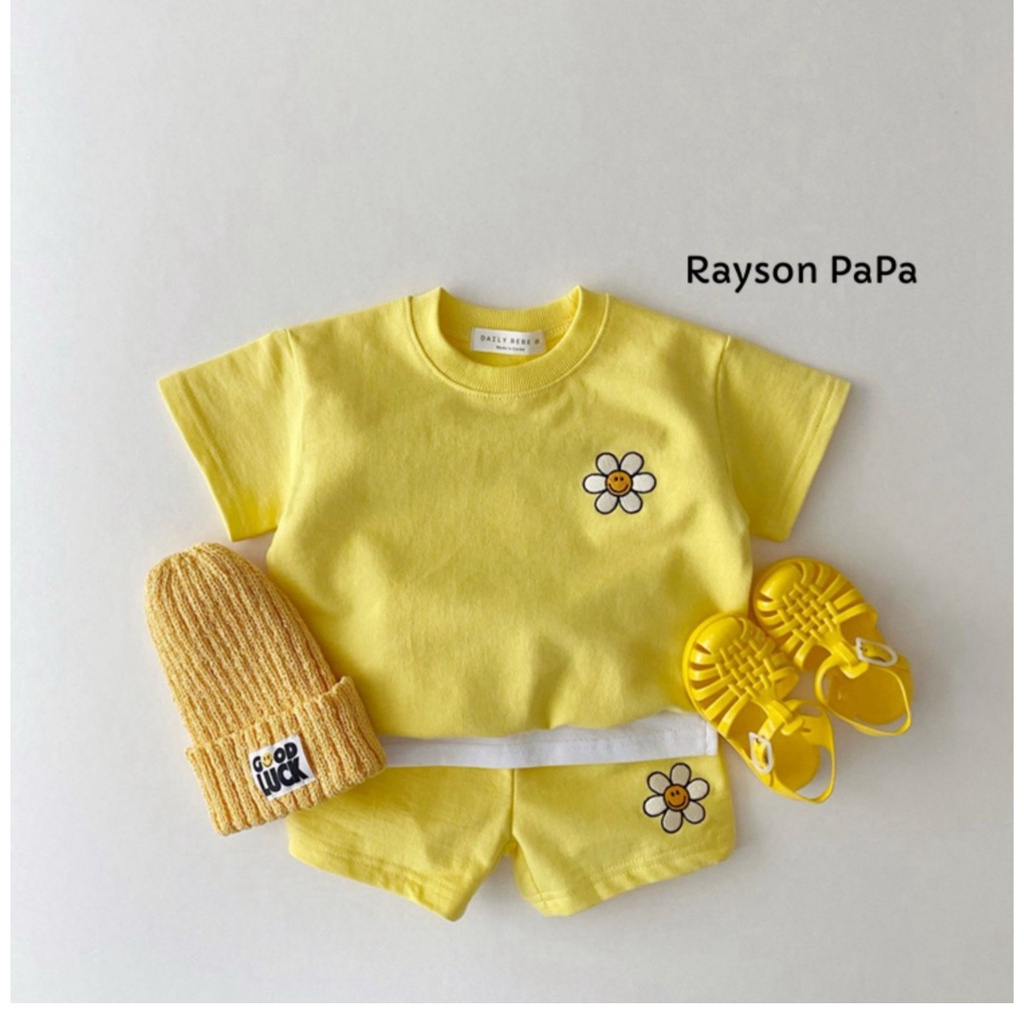 Bộ quân áo cộc tay bé trai, bé gái thêu hoa cúc vạt trắng chất cotton mềm thấm hút mồ hôi tốt cho bé