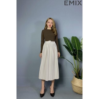 Chân váy dập ly màu trắng EMIX