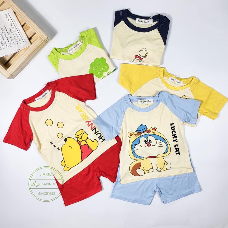 [SALE] Bộ Quần Áo Bé Gái, Bé Trai Minky Mom Vải Thun Lạnh Doraemon Tay Giáp Lăng, Bộ Cộc Tay Cho Bé Mặc Nhà MKM2221