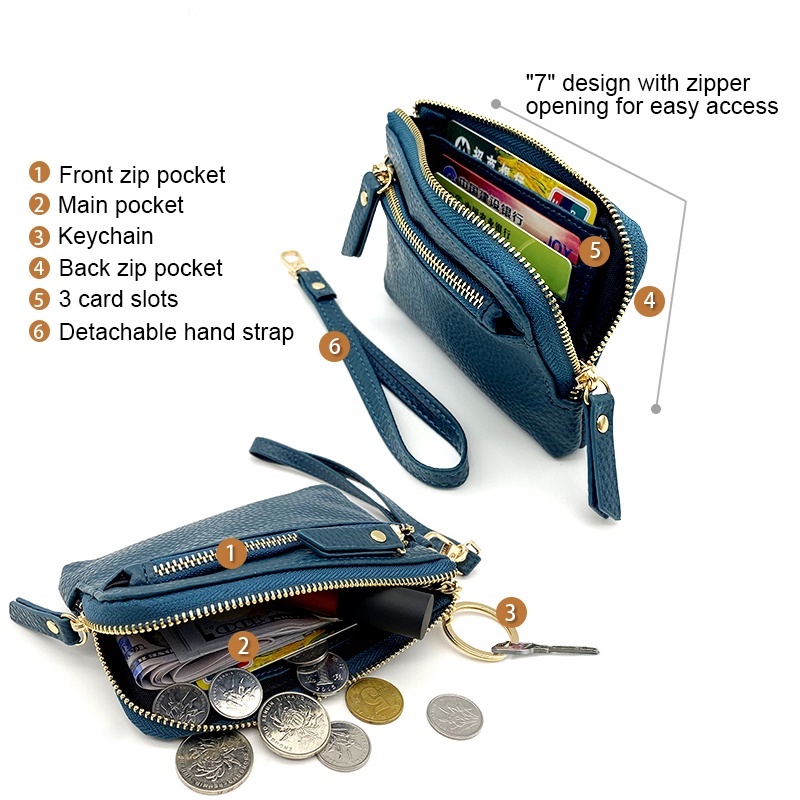 Yuki Ví Da pu 3 Ngăn Đựng Tiền Xu Có Khóa Kéo Và Móc Khóa c08