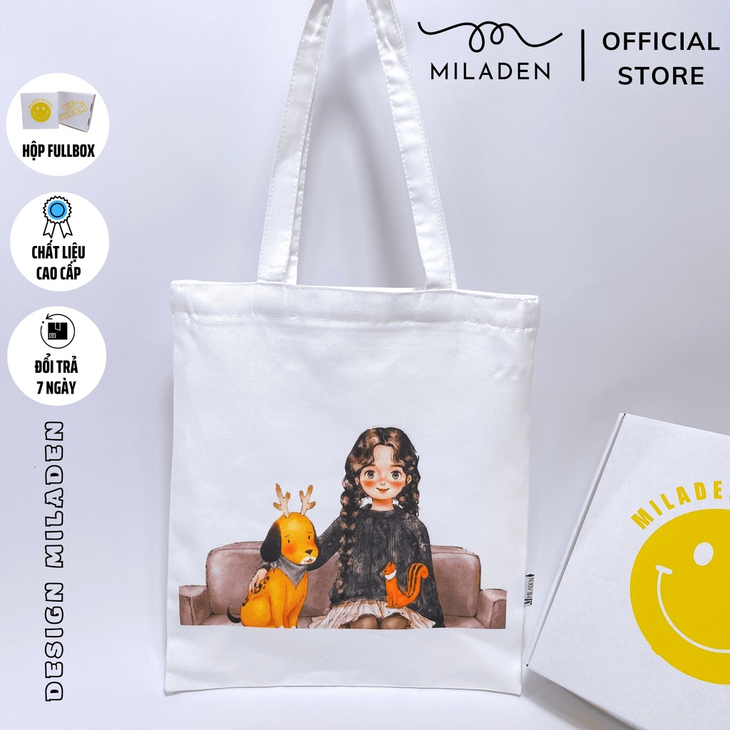 [MUA 1 TẶNG 1 TOTE BAGS] Túi Vải, Túi Tote Thiết Kế Girl Sofa Cao Cấp, Miladen.