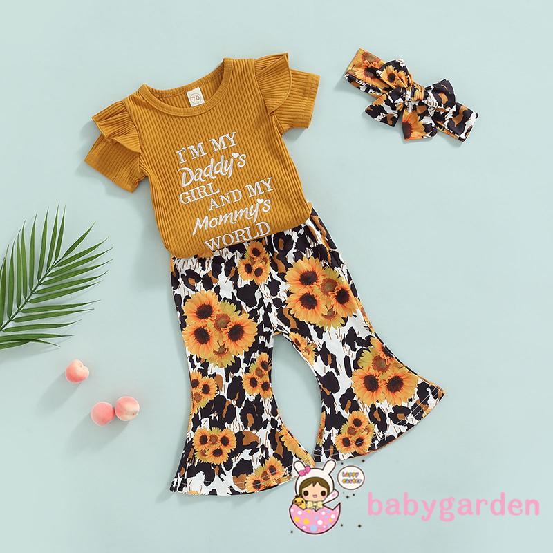 BABYGARDEN-0-18months Baby Girls Outfit, Sweet Style Letter Fly Sleeve Round Collar Jumpsuit + Leopard Print