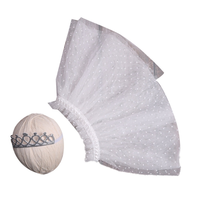 Set 2 Món Áo Váy Tutu Lưới Chấm Bi Hai Lớp Đính Vương Miện Kim Sa Lấp Lánh Làm Phụ Kiện Chụp Ảnh Cho Bé Gái Sơ Sinh