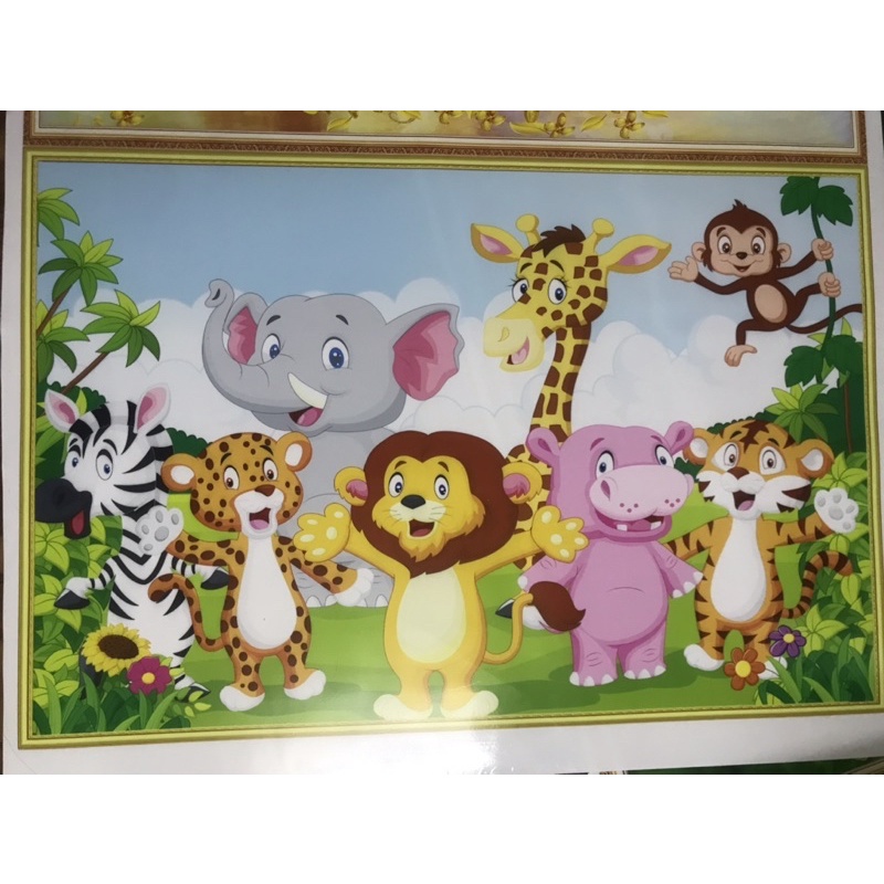 Tranh dán tường 3D hình các con vật cho bé KT 80x125cm