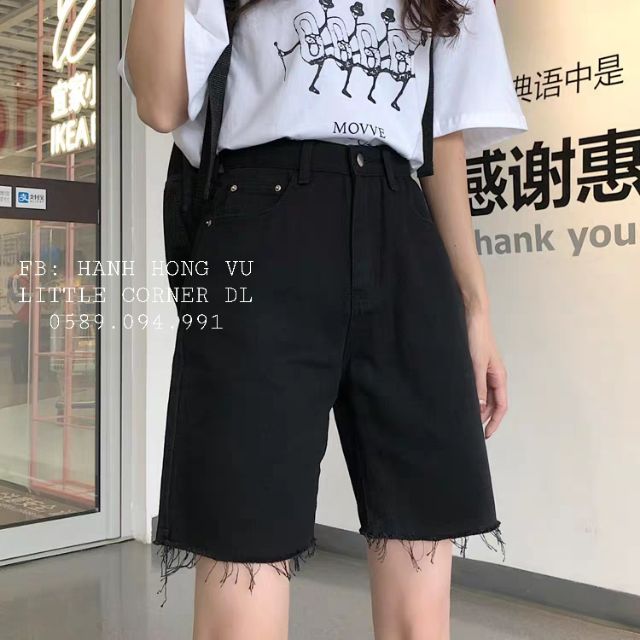 Quần jeans lửng ngố đen trơn basic cạp cao co dãn nhẹ form ulzzang kèm ảnh thật