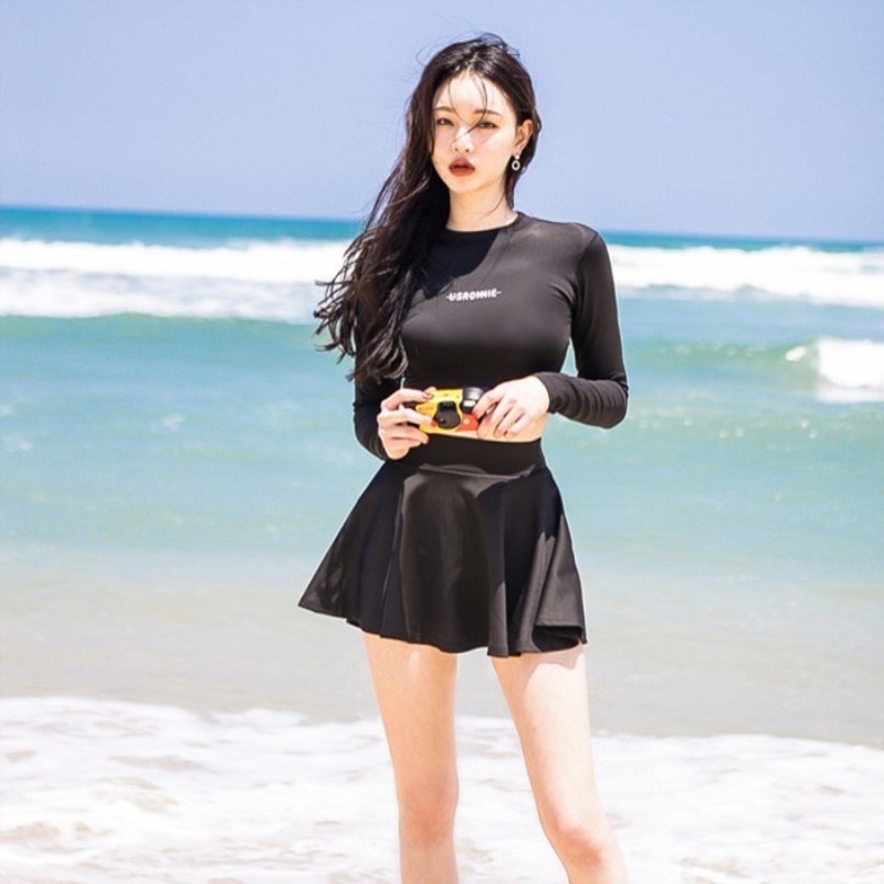 Bikini tay dài 2 mảnh dạng váy Usronnie dễ thương kèm ảnh thật