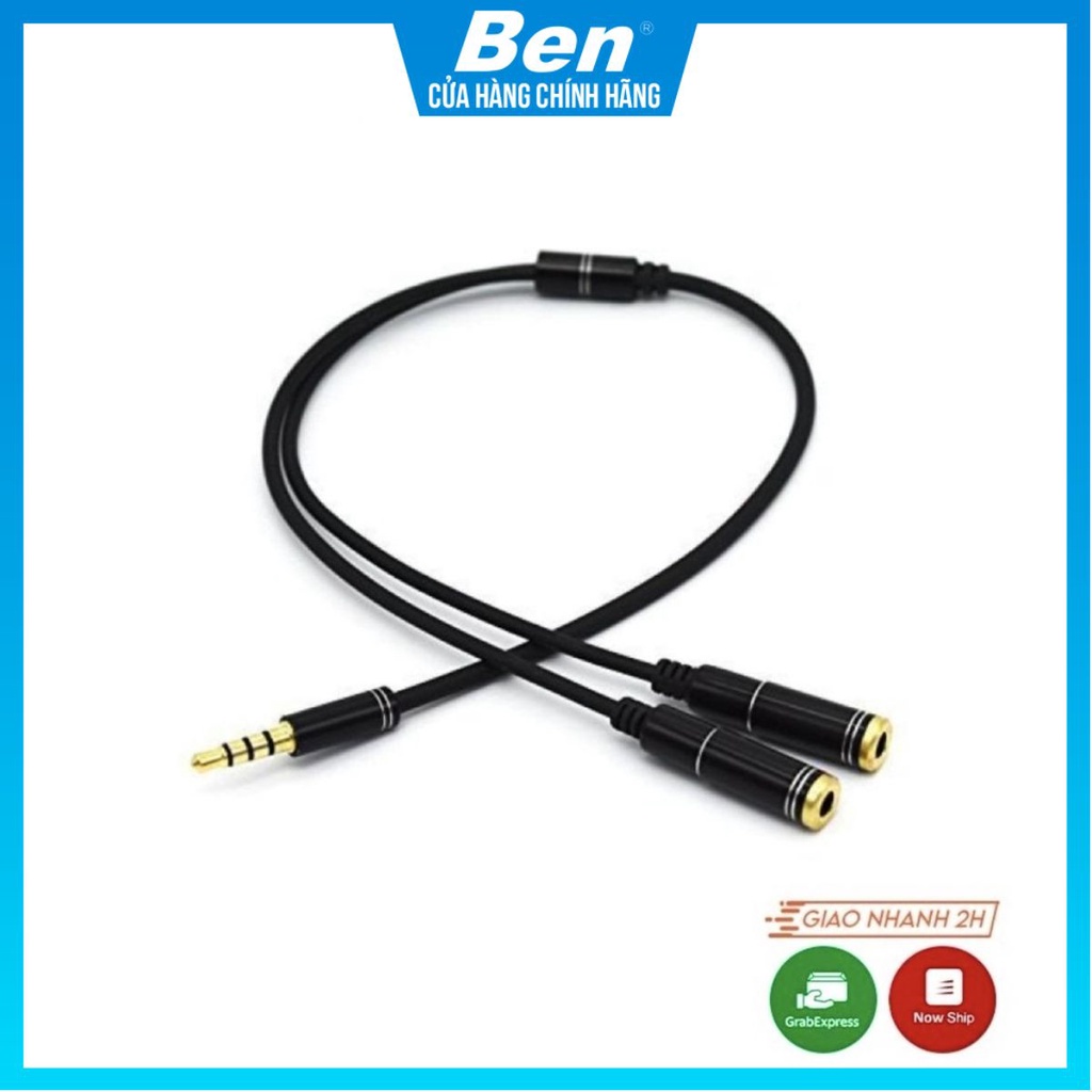 Dây chuyển đổi tai nghe 3.5mm sang 2 cổng 3.5mm cho âm thanh audio và mic Ben J01