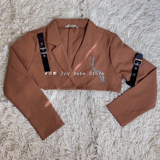 🤎Swag Girl🖤 Áo khoác vest croptop ngắn JOY BABE 🖤 kèm phụ kiện dây xích cực chất, áo nhóm nhảy dance sexy VEST 2 SALE