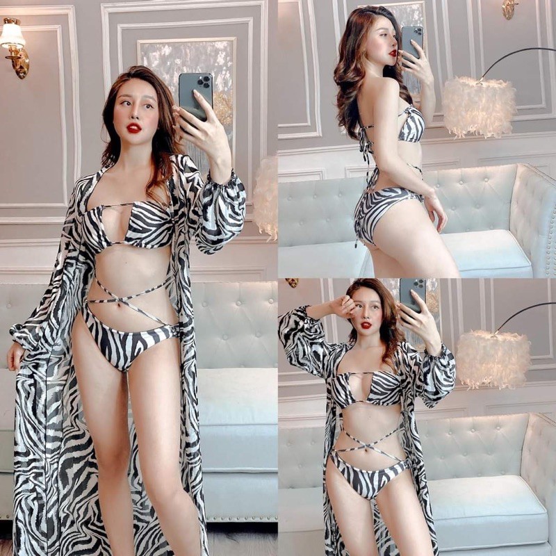 Bikini da vằn kèm khoác (hình thật)