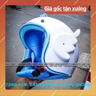 [Giống ảnh] Mũ bảo hiểm 3/4 trắng lót xanh kèm cánh thiên thần gắn nón và chong chóng cực dễ thương - Nón bảo hiểm Cupid