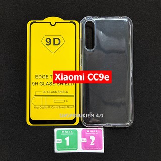Combo kính cường lực 9D full màn hình và ốp lưng Silicon dẻo Xiaomi CC9e Ảnh Thật 100%
