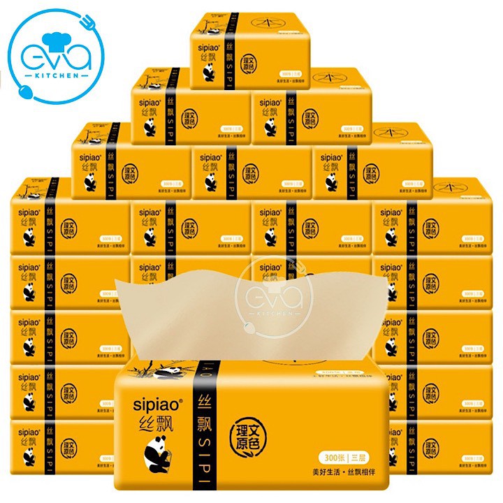 Combo 10 Gói Giấy Ăn Gấu Trúc Dai Mịn Sipiao Gói 300 Tờ