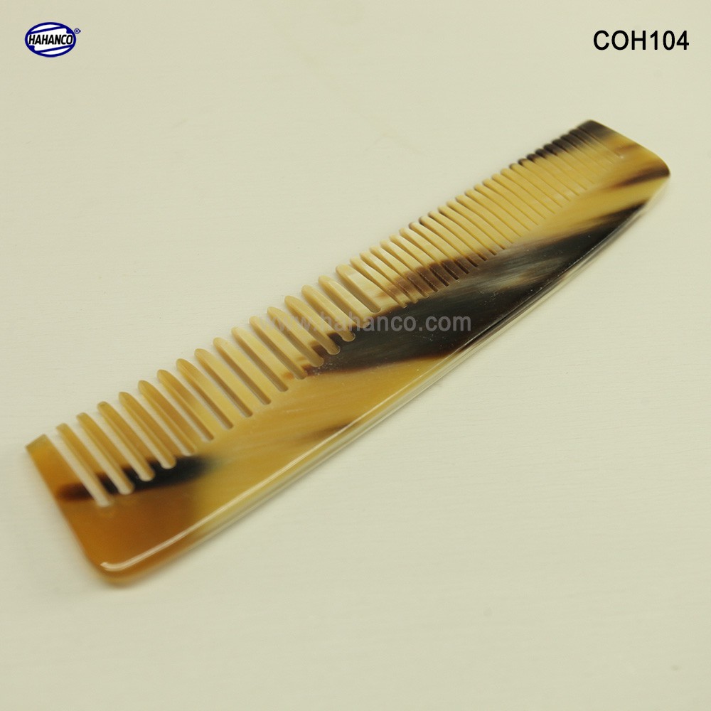Lược sừng xuất Nhật (Size: S - 12,5cm) Lược bằng đầu 2 loại răng - COH104 - Horn Comb of HAHANCO - Chăm sóc tóc