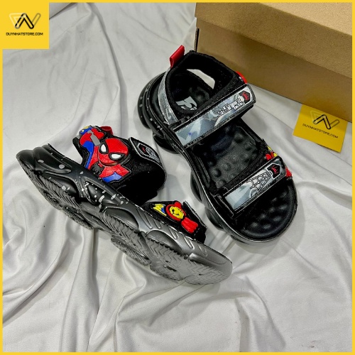 Giày Sandal Siêu Nhân Nhện Spider Man Đẹp Nam Học Sinh Đi Học Duy Nhật Store Cấp 1 2 Đế Cao Su Đúc Dép Quai Hậu Màu Đen